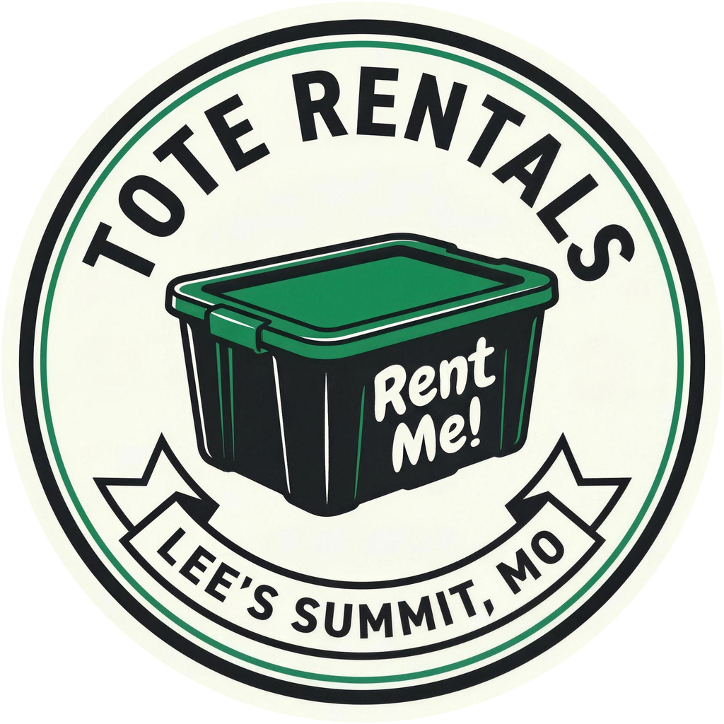 Circular Tote Rentals of Lee's Summit badge logo with black tote, green lid, and Rent Me lettering on transparent background